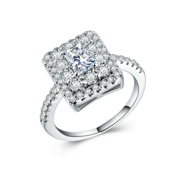 Luxury 925 Silver Emerald Cut White Sapphire Ring - Picture 2 of 4